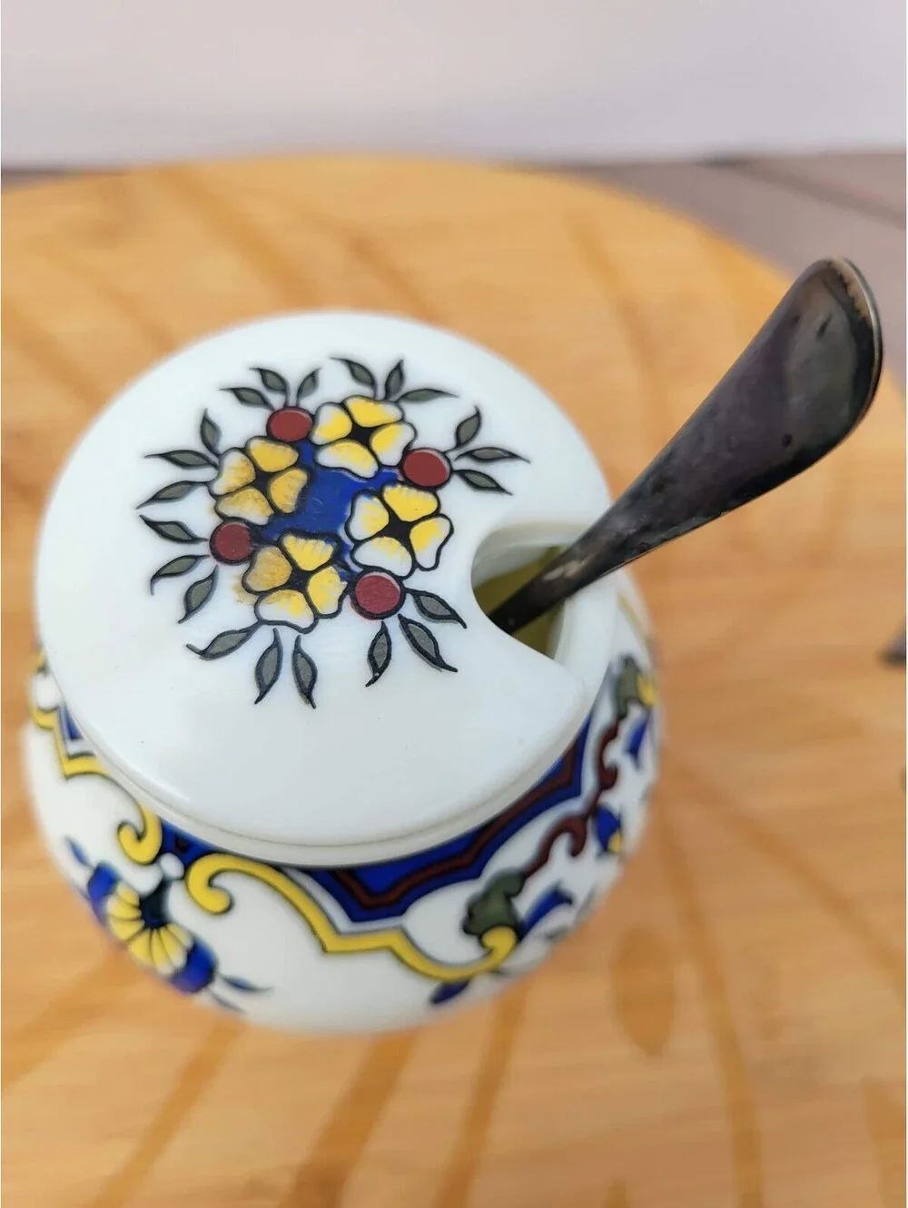 Mustard Pot Jar Moutarde Bocquet France With Spoon Floral Porcelain